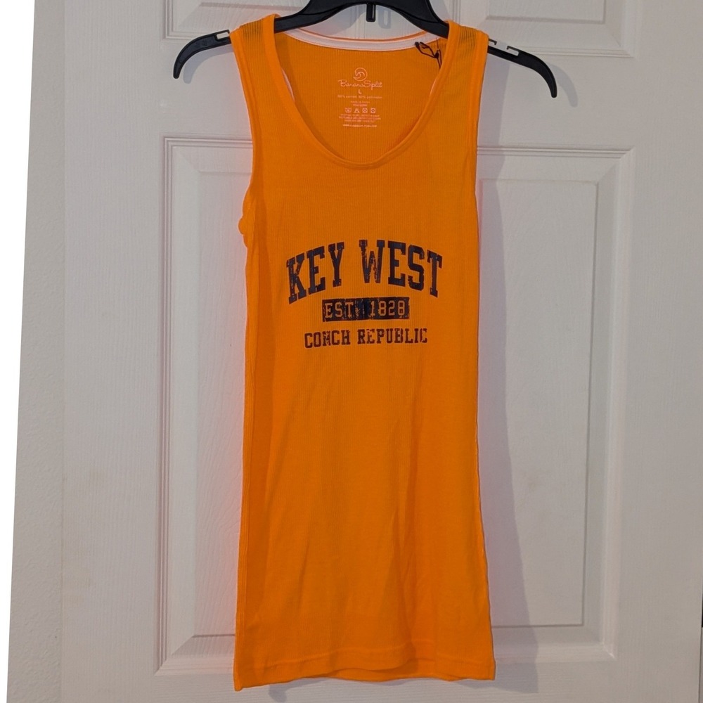 Banana Split Key West Conch Republic Neon Orange Ribbed Tank Top Large NWT
